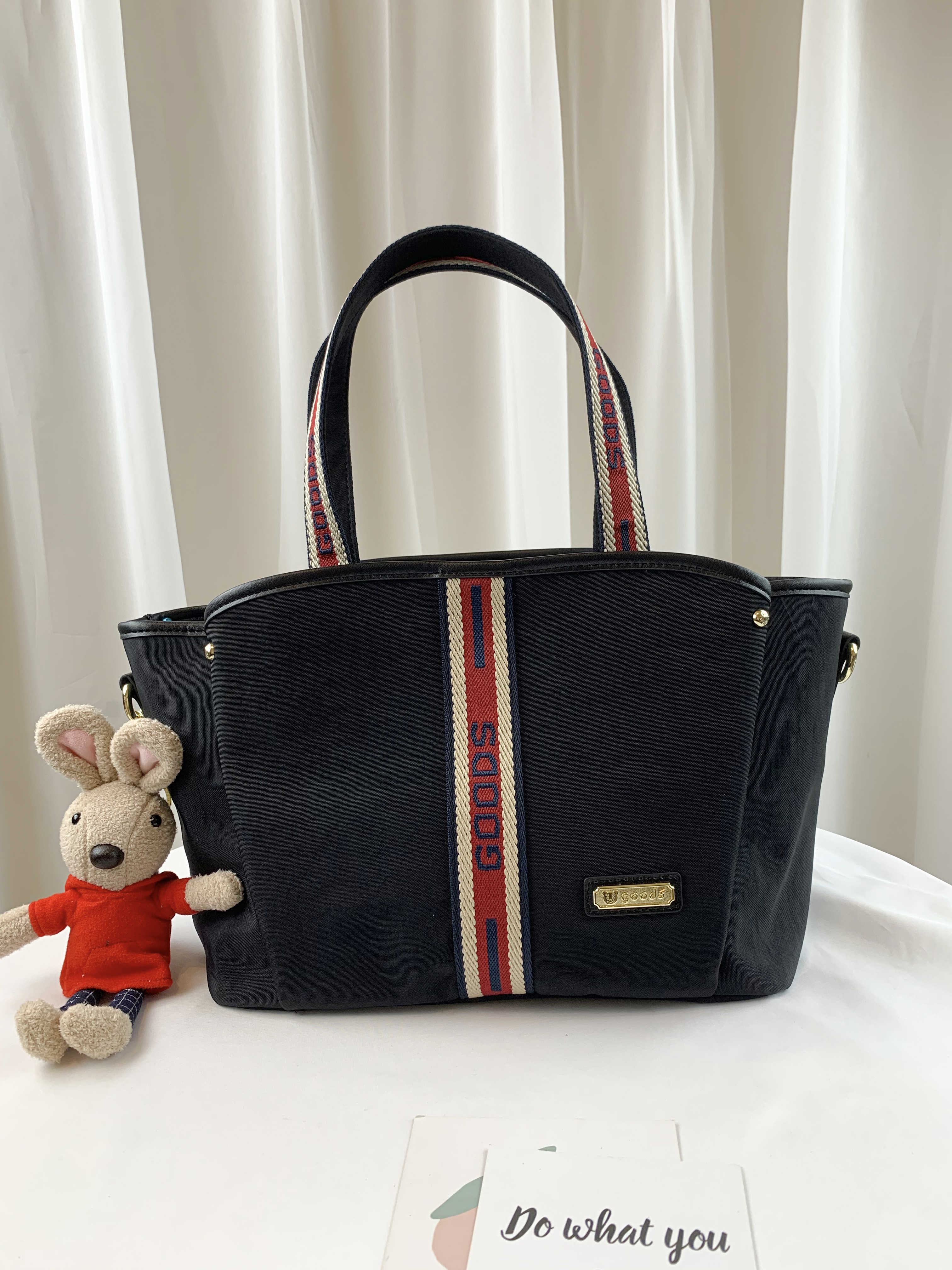 GOODS 織帶黑 防潑水手提包 / 側背包 附小熊吊飾  #2755