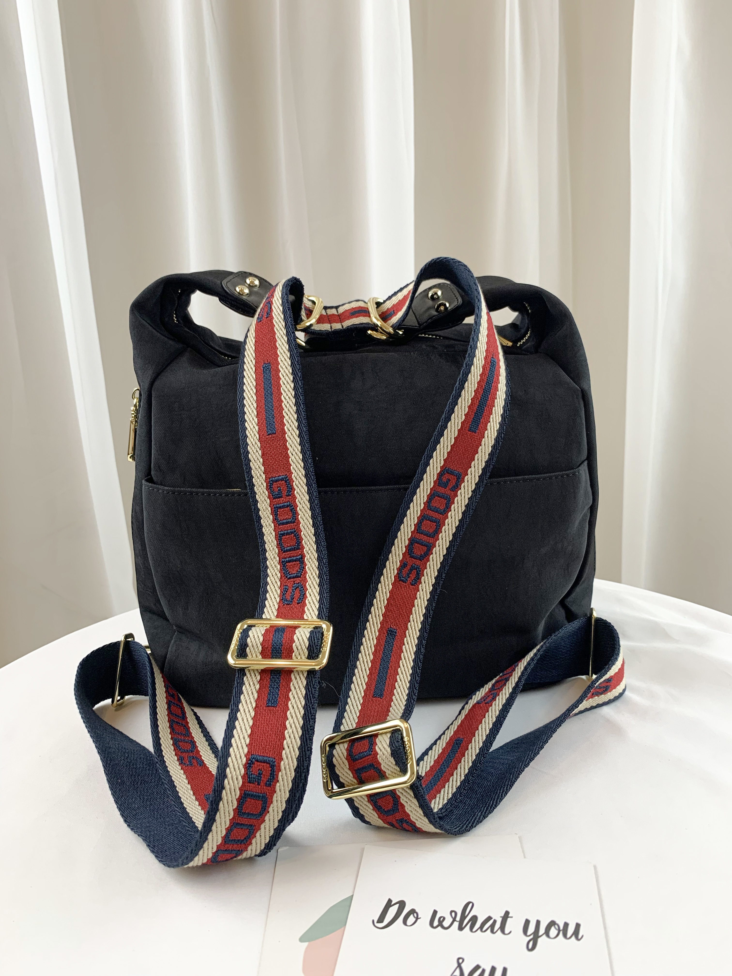 GOODS 織帶黑 防潑水兩用肩背包 / 後背包 附小熊吊飾 #2753