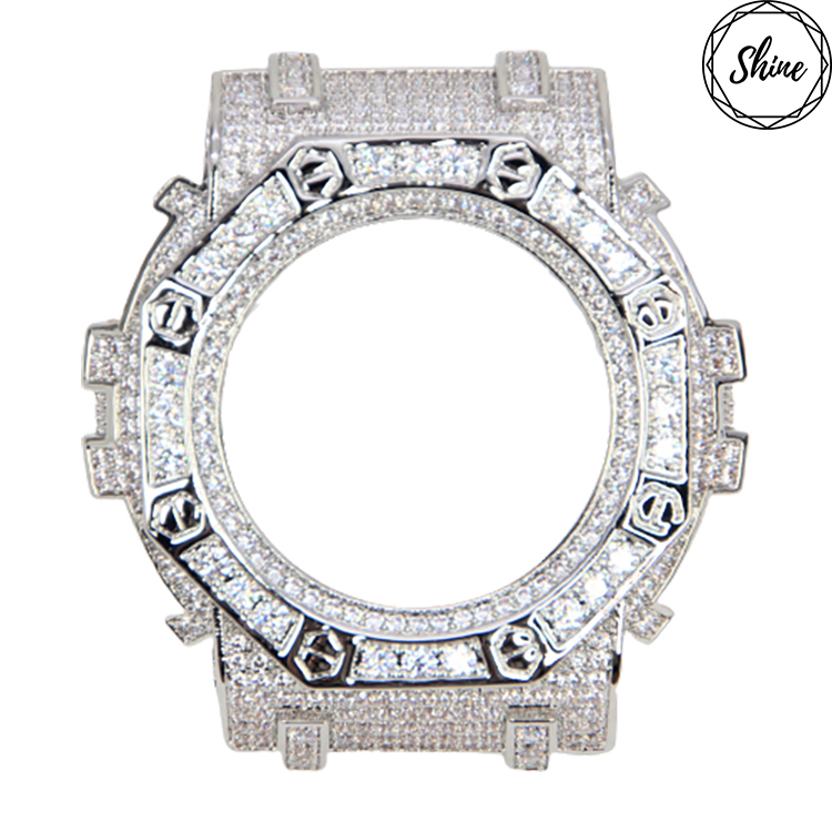 GMA 八角雙圈系列 銀色X白石 金屬錶殼