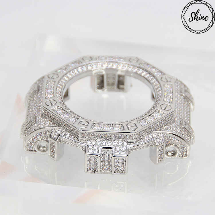 GMA 八角雙圈系列 銀色X白石 金屬錶殼