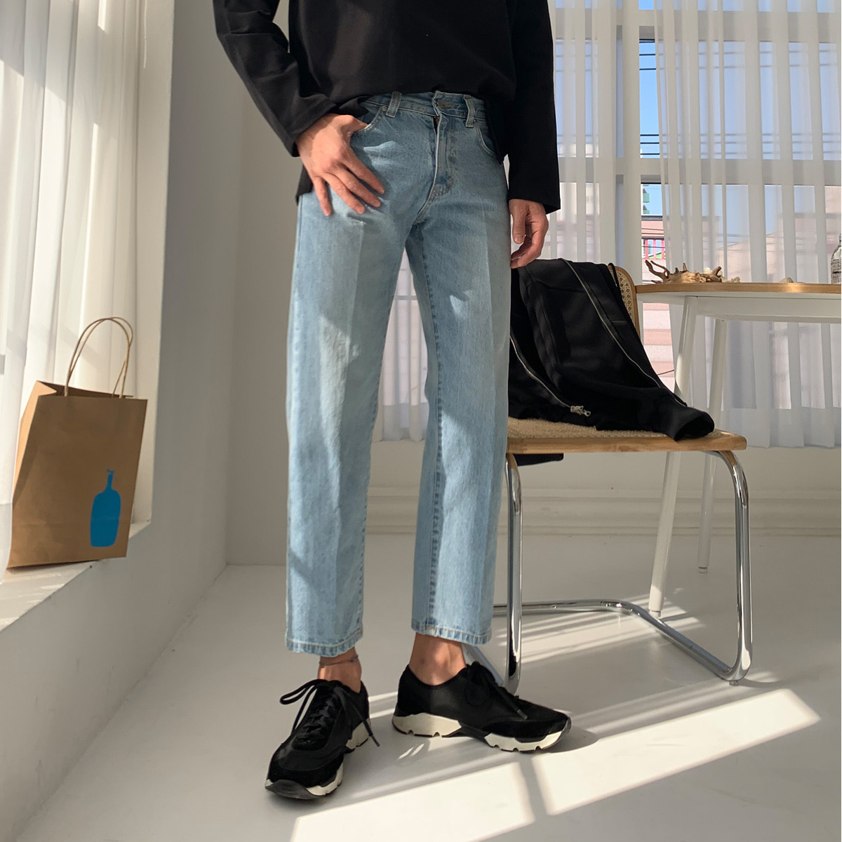 韓國復古水洗牛仔褲 / L / 不提供退換貨