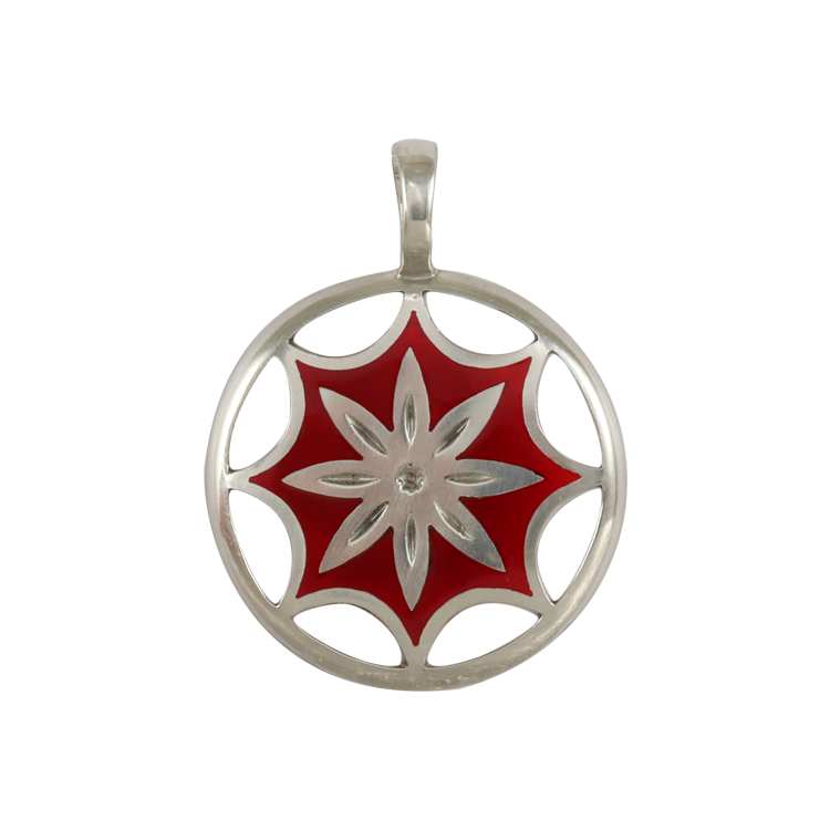 Bico吊墜，女士吊墜 鏤空金星花圓墜；新的開始與成就 不含鍊子（1914紅色）