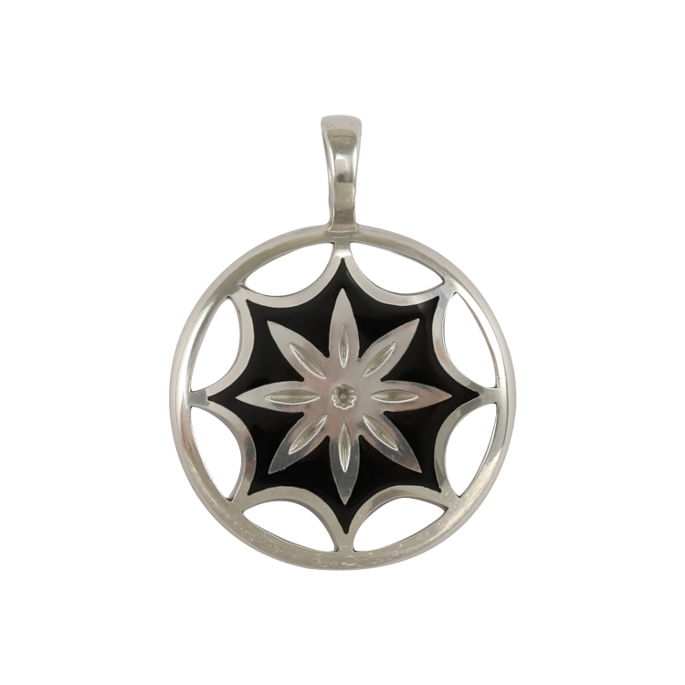 Bico吊墜，女士吊墜 鏤空金星花圓墜；新的開始與成就 不含鍊子（1914黑色）