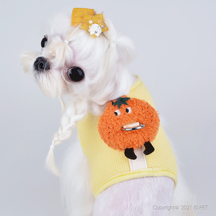 IsPet 全棉華夫格水果胸背帶+牽引繩套裝 - 黃色 [3尺寸]