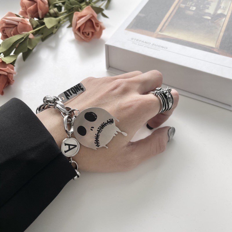 骷髏💀/笑臉不規則鐵牌鈦鋼手鍊