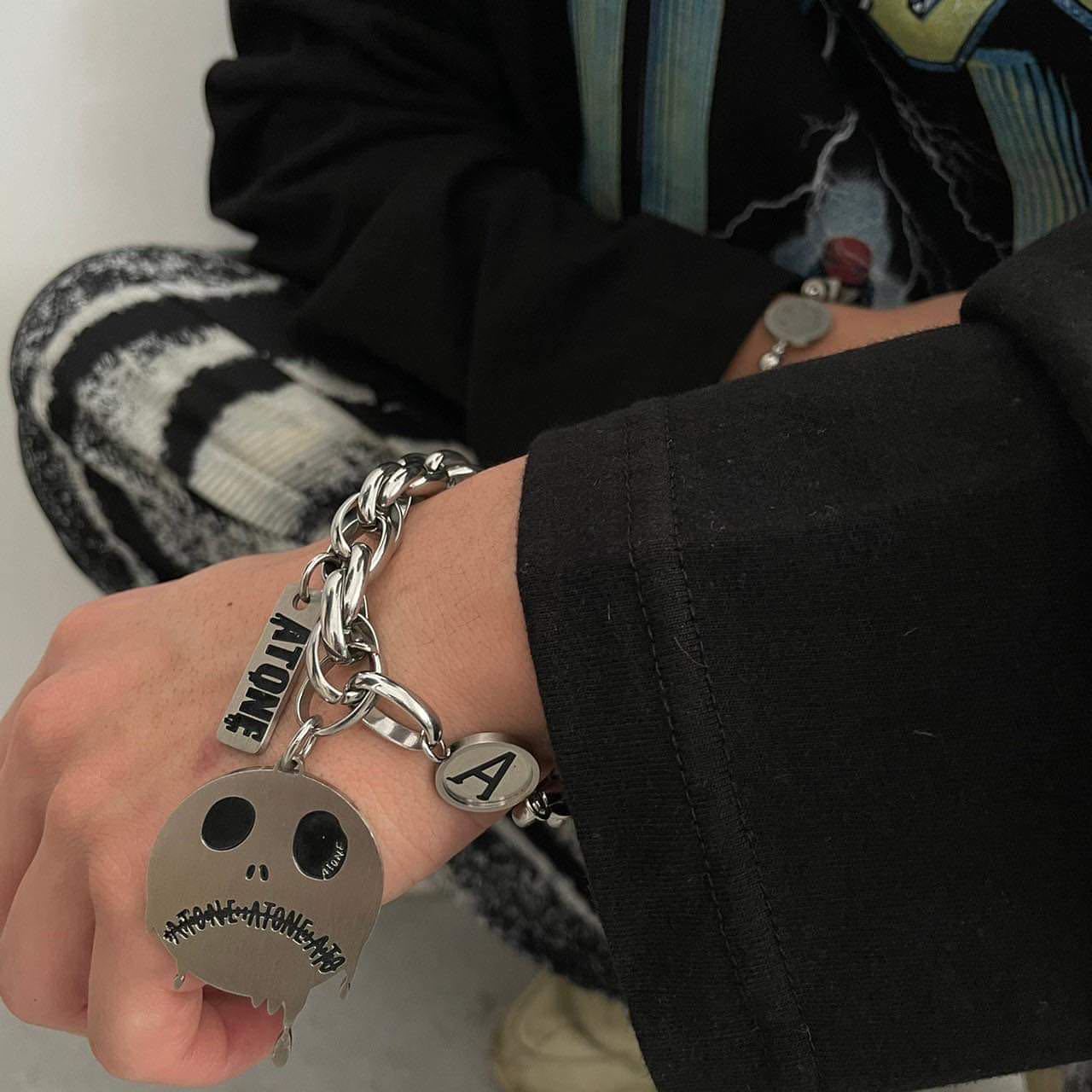 骷髏💀/笑臉不規則鐵牌鈦鋼手鍊
