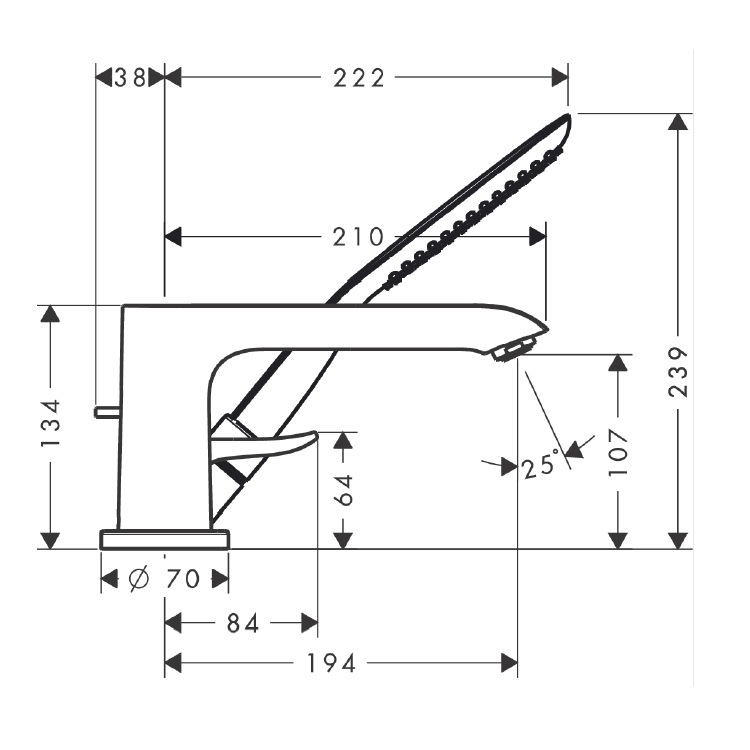 hansgrohe Metris 31190, -000 + 13437, -180 3-hole rim mounted single lever bath mixer