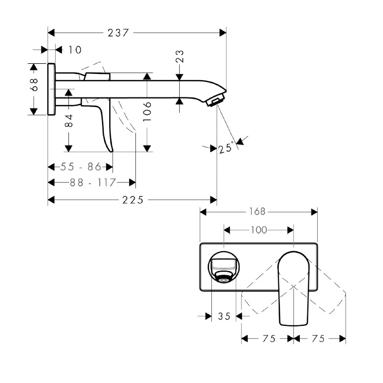 hansgrohe Metris 31086, -000 + 13622, -180 Single lever basin mixer for concealed installation wall-mounted