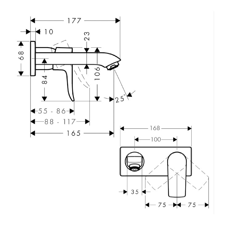 hansgrohe Metris 31085, -000 + 13622, -180 Single lever basin mixer for concealed installation wall-mounted