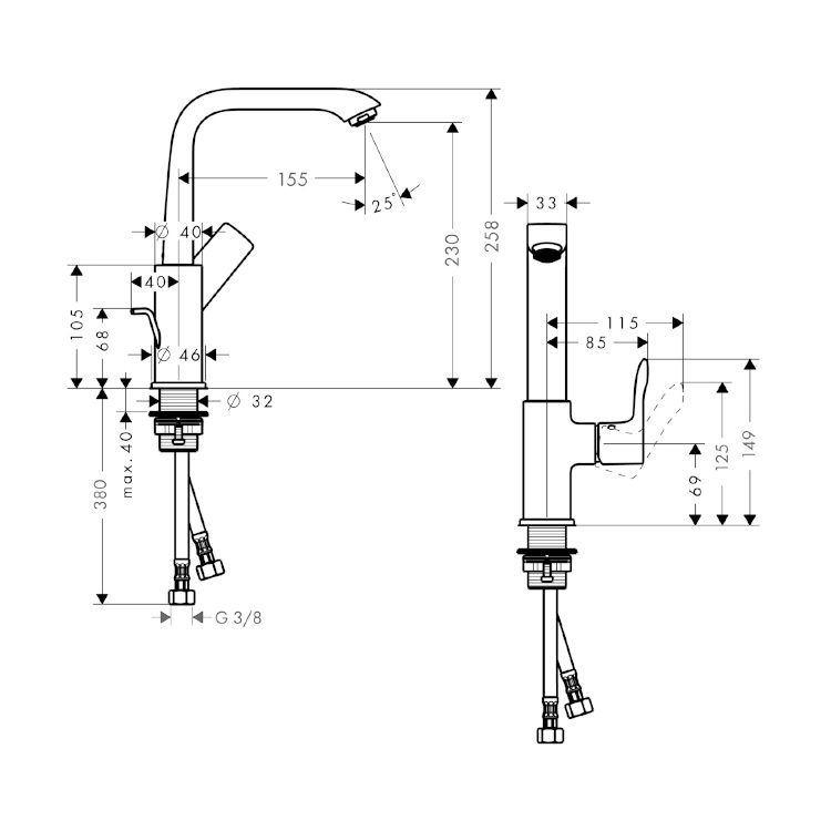 hansgrohe Metris 31087, -000 Single lever basin mixer with swivel spout and pop-up waste set