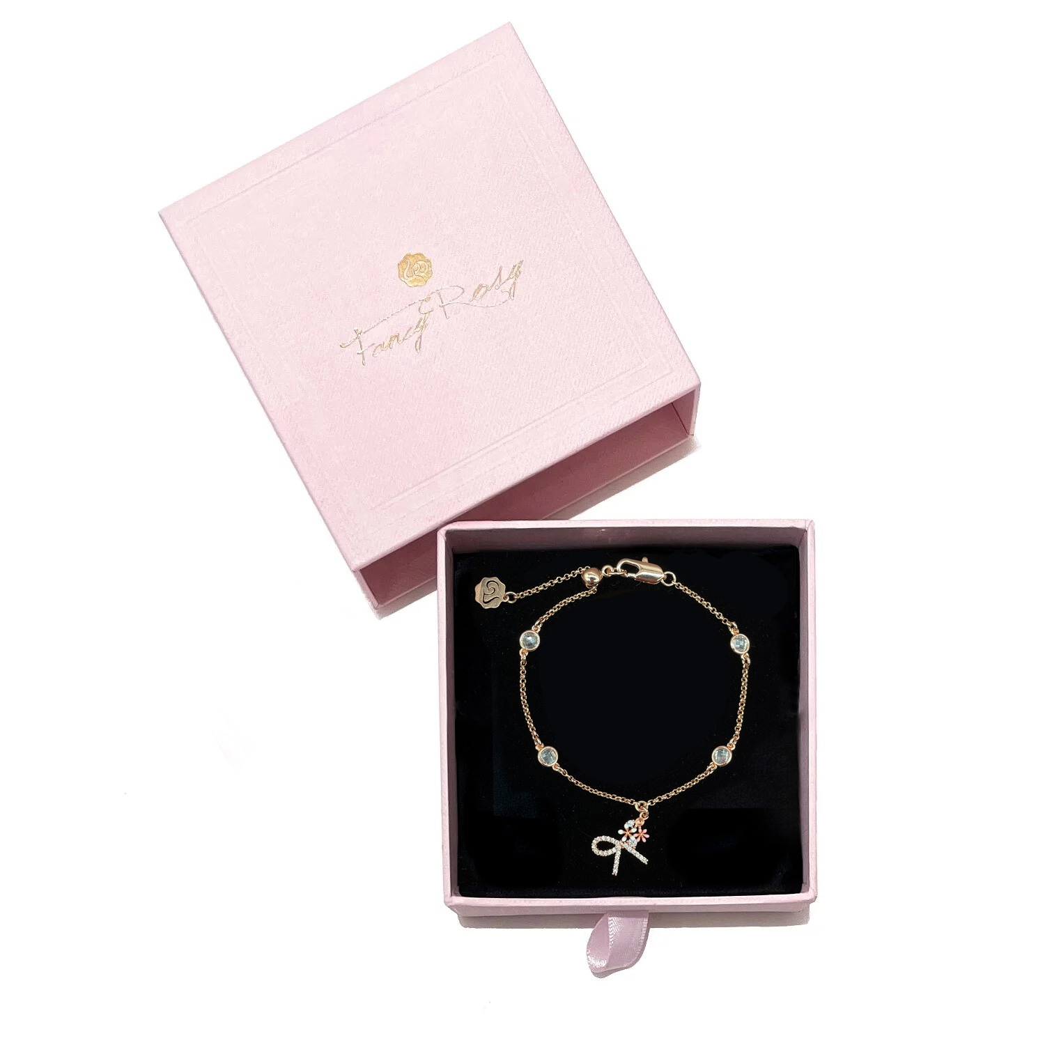 Bow Bow Crystal Flower Bracelet (Rose Gold)