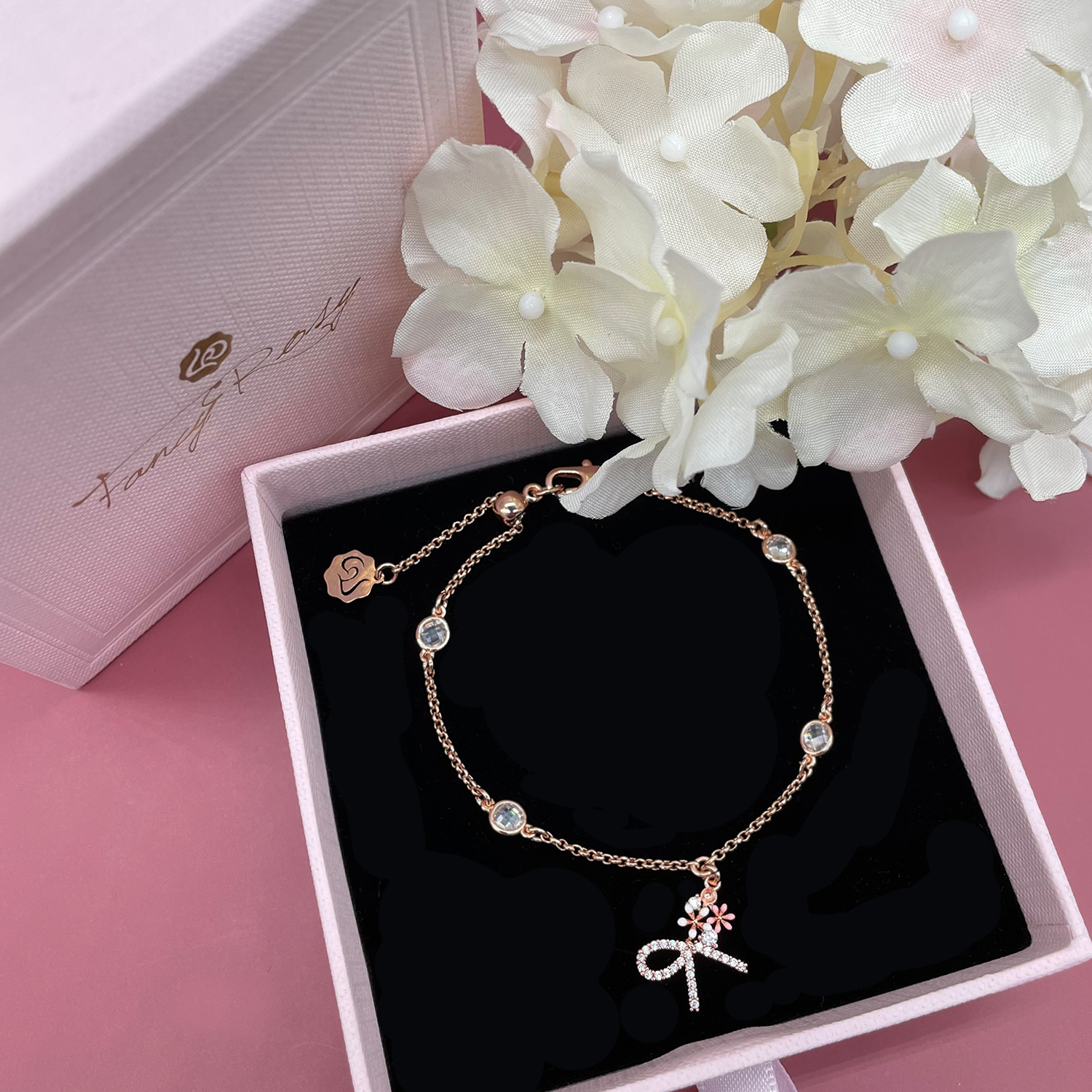 Bow Bow Crystal Flower Bracelet (Rose Gold)