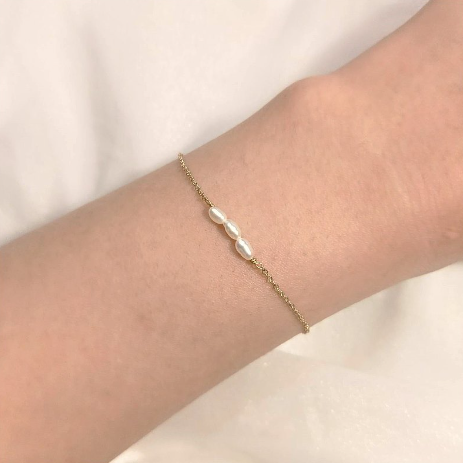 │輕珠寶│米型小珍珠 • 極簡手鍊 • 美國14kgf
