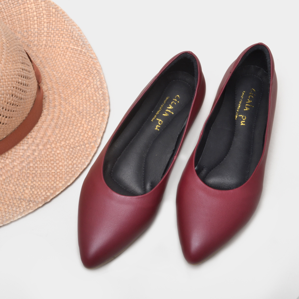 842 酒紅 尖頭平底鞋