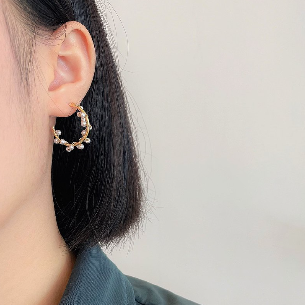 │輕奢│珍珠纏繞C圈 • 耳針 • 14K注金 • 14kgf