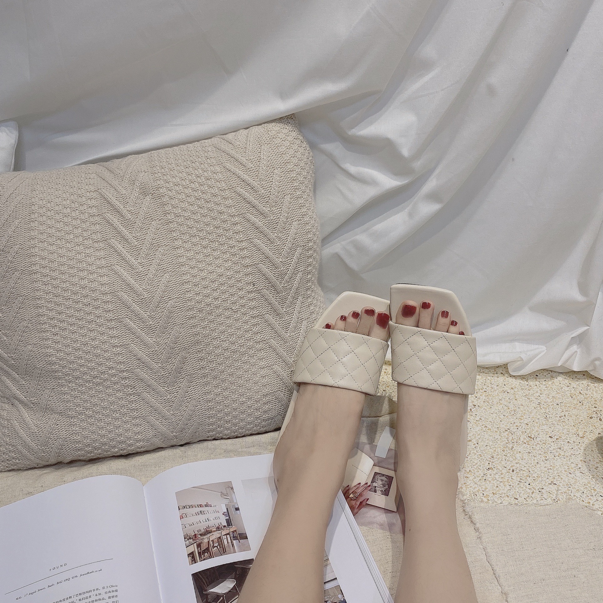 菱格紋平底涼拖鞋/二色