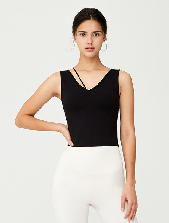 Front2Line 斜肩單線設計背心（黑）