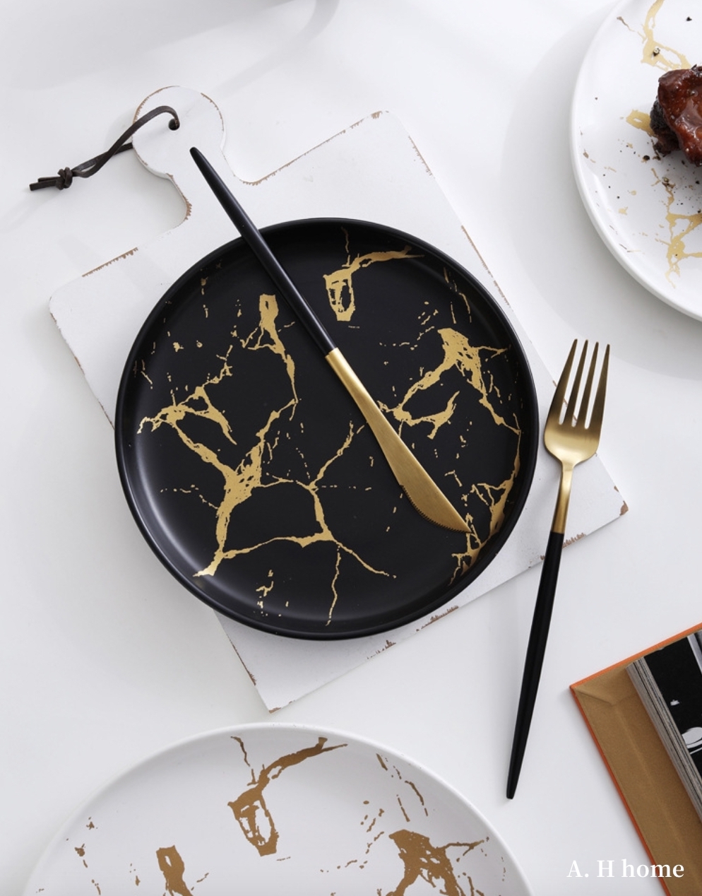 【ＡＨ113】金線大理石圓形西餐盤