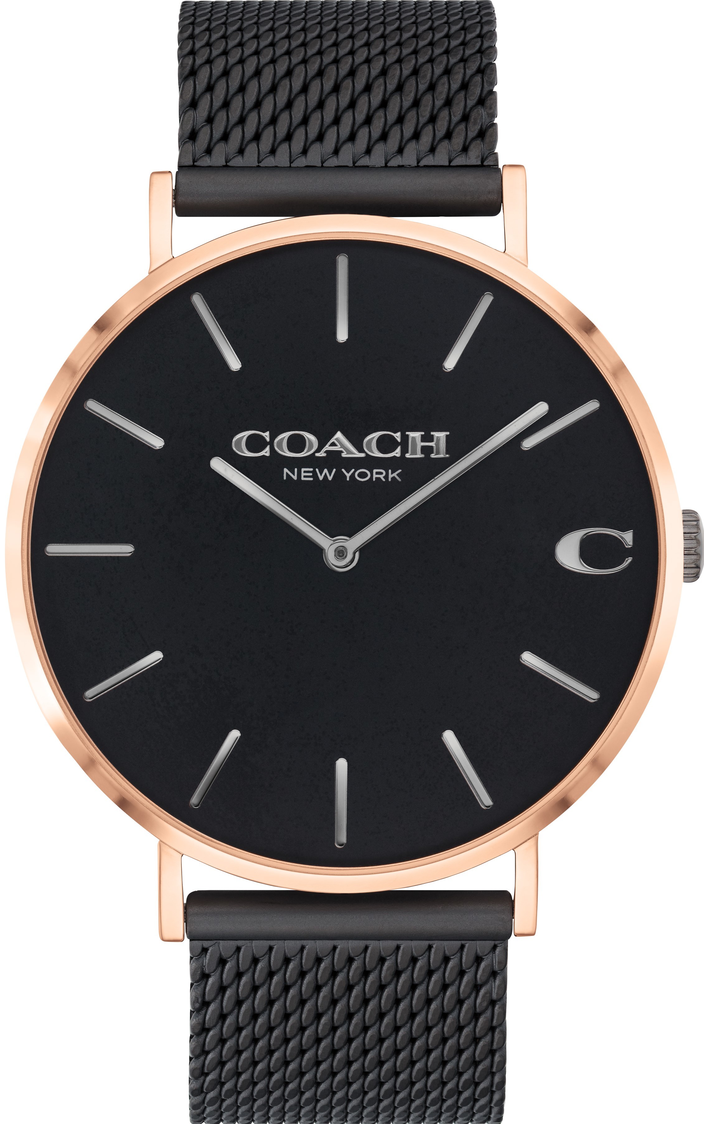 萬年鐘錶 - COACH錶  全黑玫瑰金框簡約米蘭帶男錶  14602470 錶徑41MM