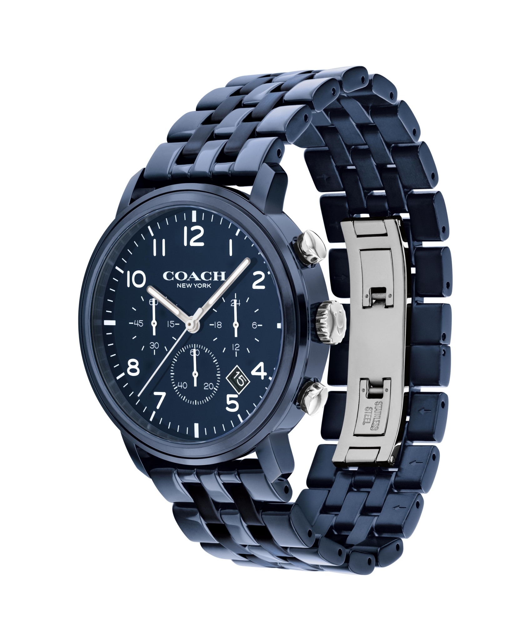 萬年鐘錶 - COACH錶  藍色三眼計時時尚男錶  14602530  錶徑42MM