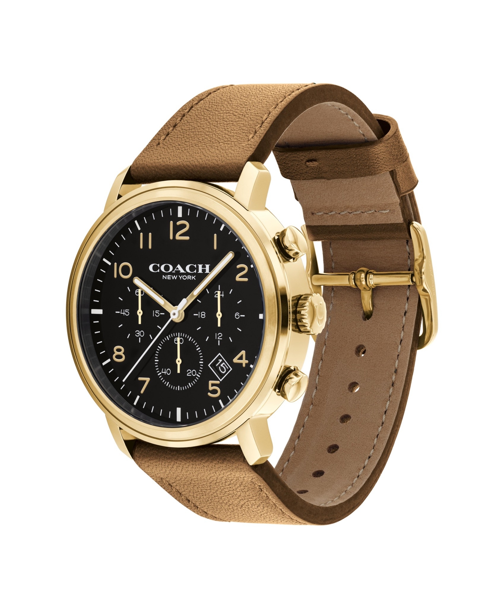 萬年鐘錶 - COACH錶  皮革款三眼計時時尚男錶  14602541  錶徑42MM