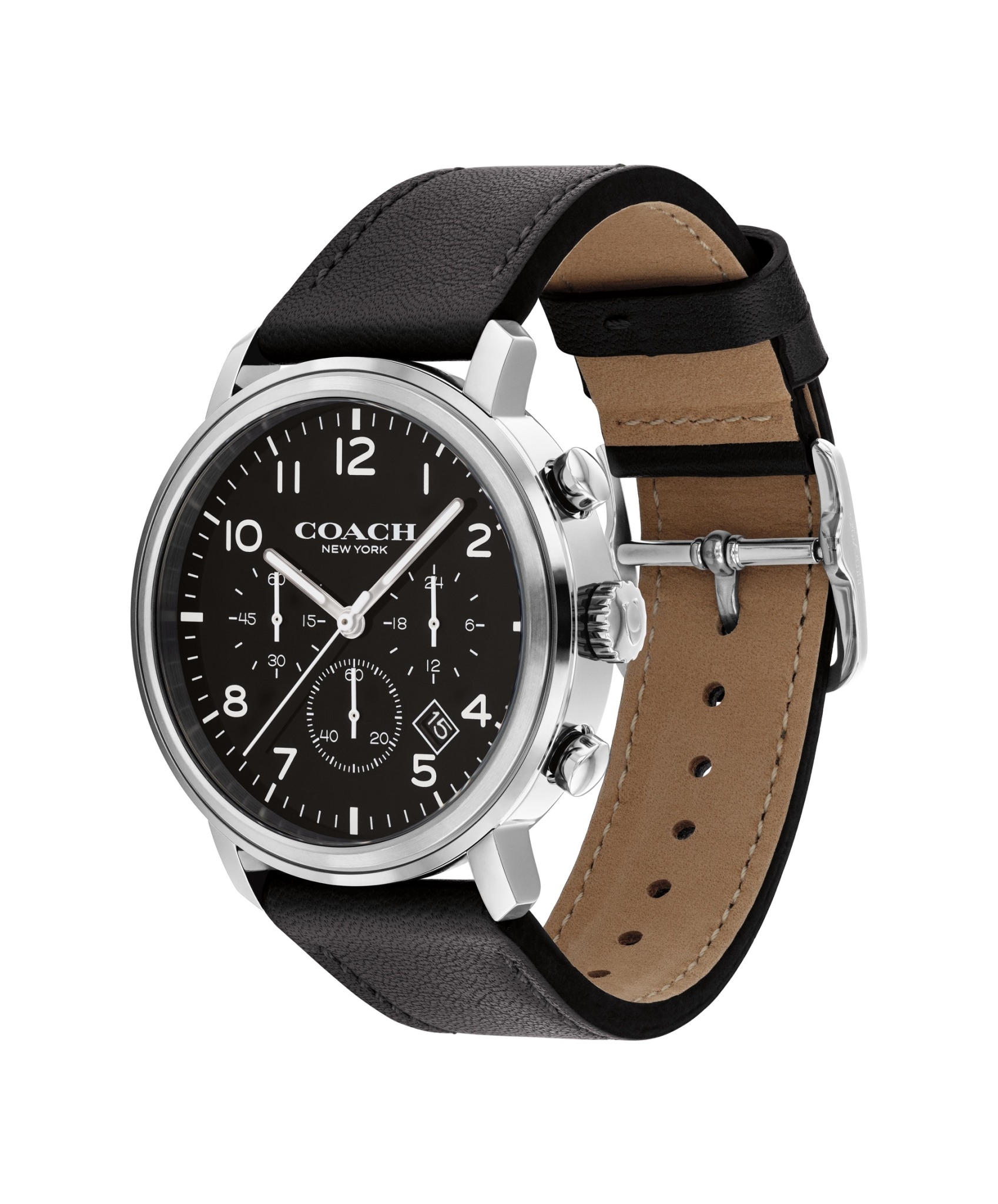 萬年鐘錶 - COACH錶  皮革款三眼計時時尚男錶  14602539  錶徑42MM