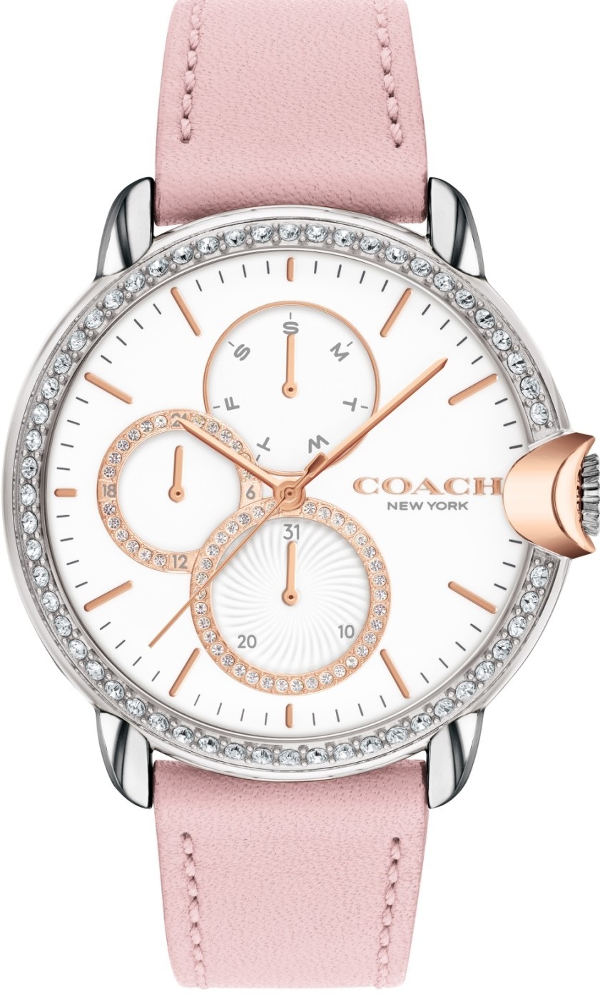 萬年鐘錶 - COACH錶  晶鑽三眼皮革女錶  14503747  錶徑38MM