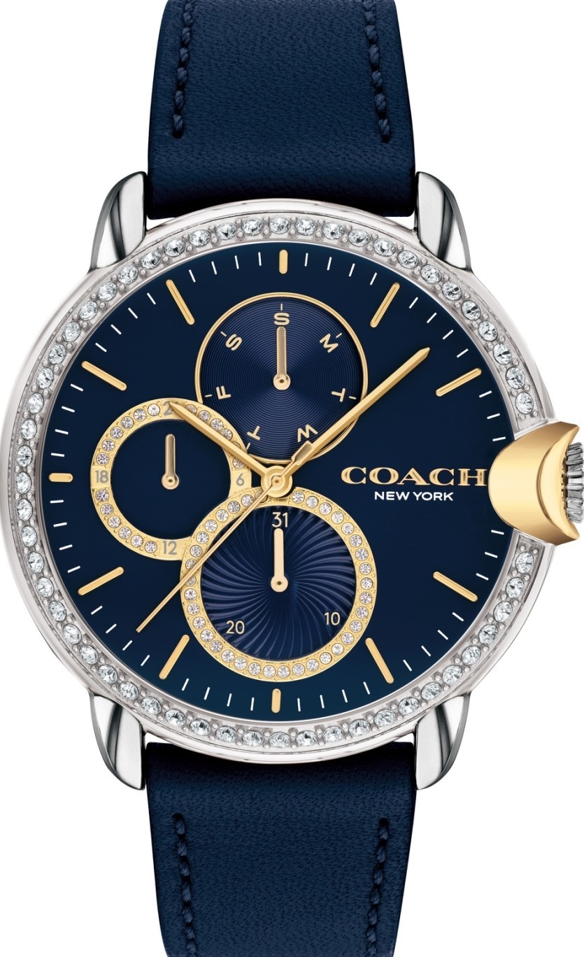 萬年鐘錶 - COACH錶  晶鑽三眼皮革女錶  14503734  錶徑38MM