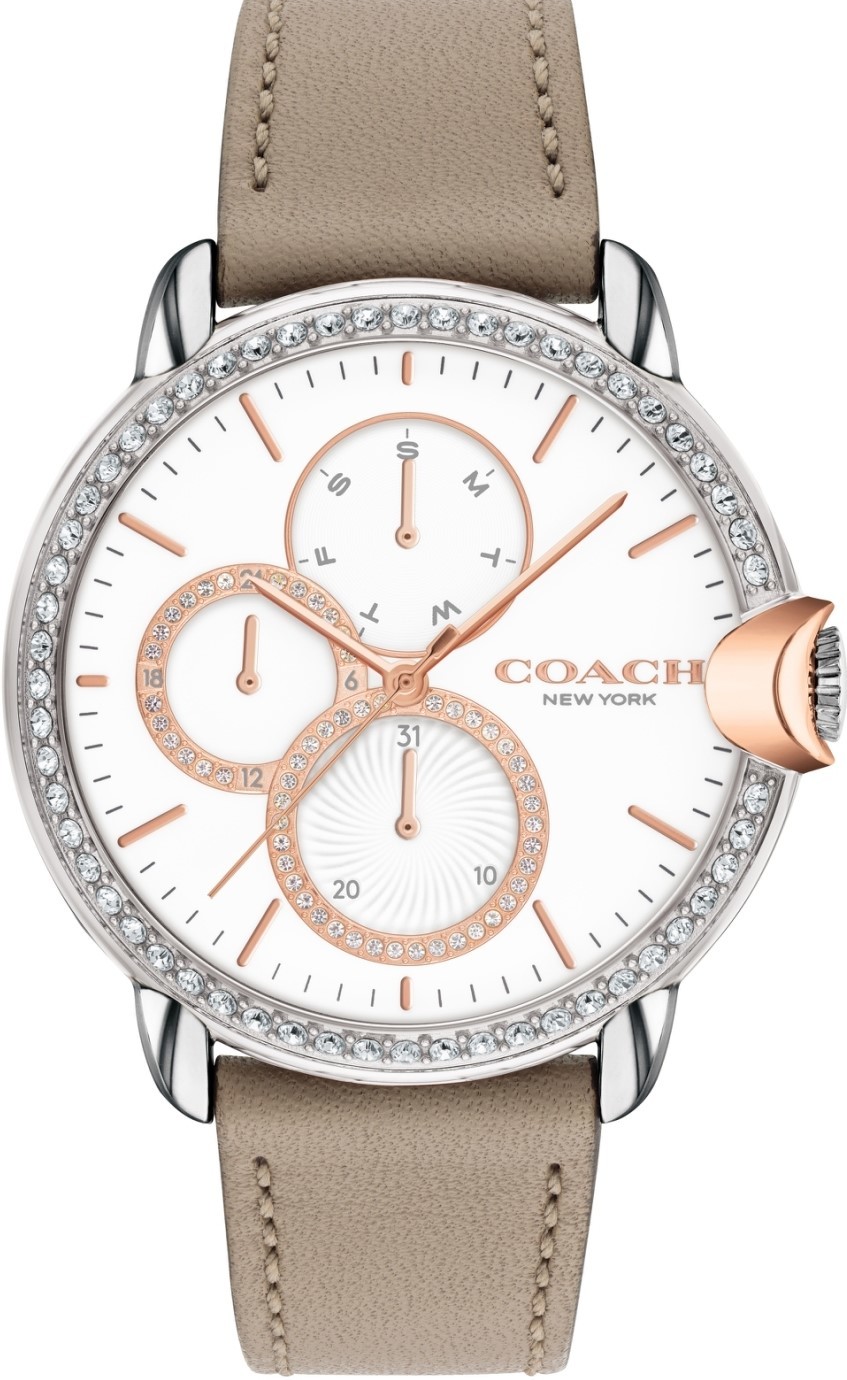 萬年鐘錶 - COACH錶  晶鑽三眼皮革女錶  14503733  錶徑38MM