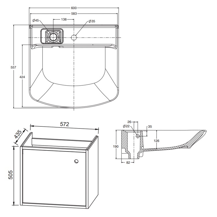 Kohler "Aleo" K-21851T-LRW + K-22778T-1-0 + K-22741T Vanity Washbasin with 1 Tap-hole with Bathroom Cabinet with Supporting Leg (1 Pair) *Display Item*