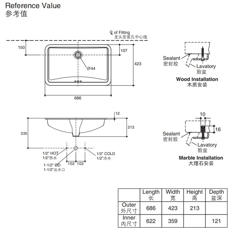 Kohler "Ladena" K-76509K-0 Undercounter Washbasin