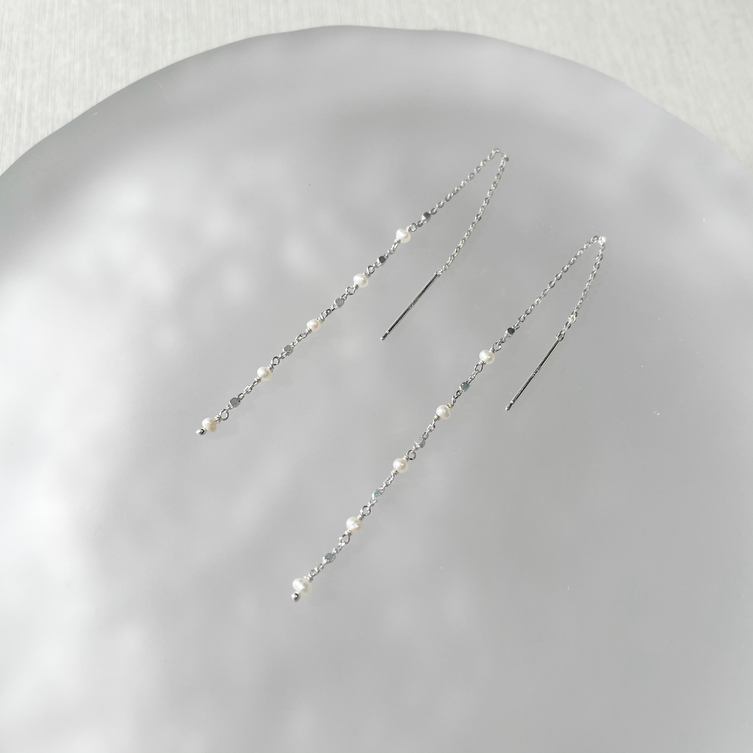 簡約珍珠小方塊耳鍊