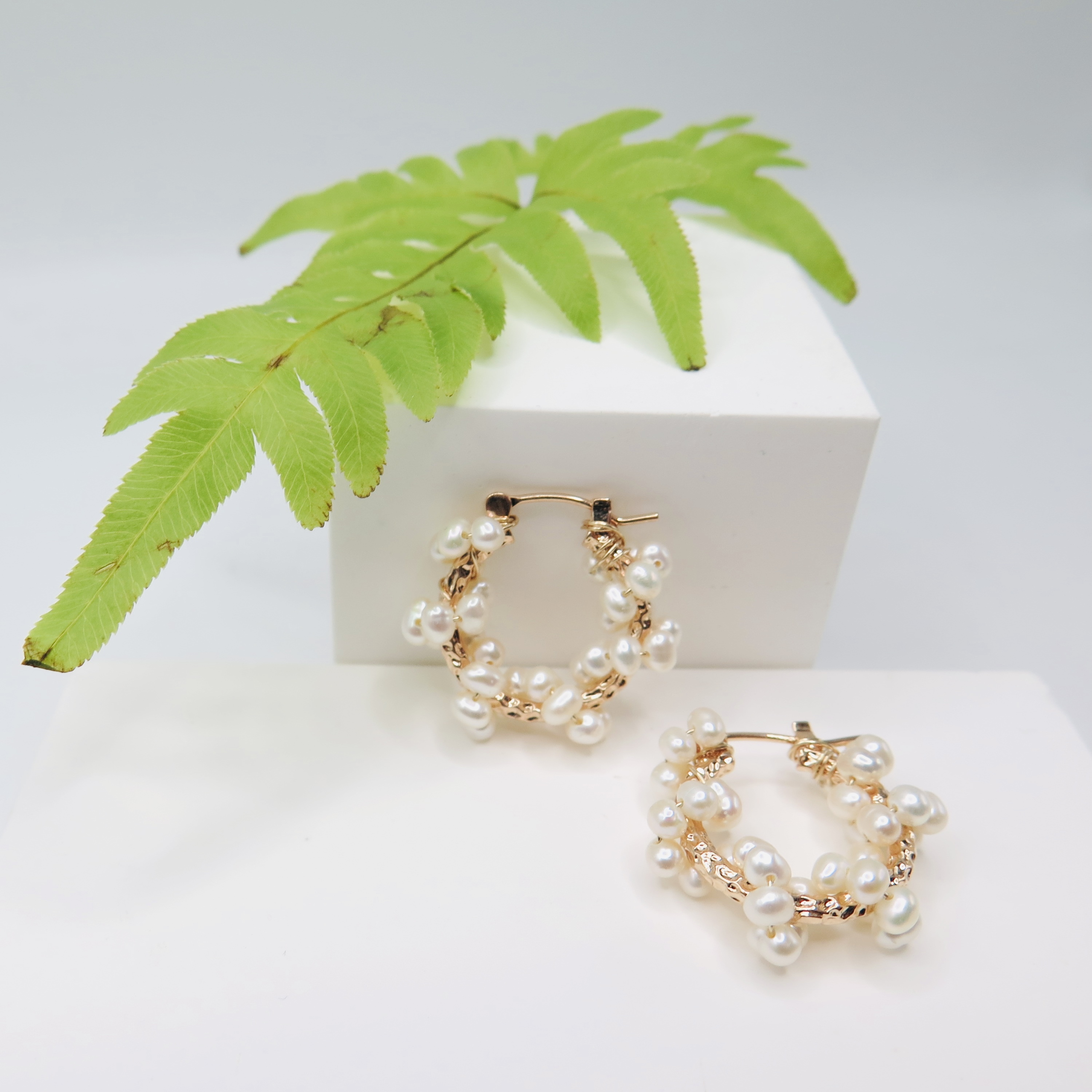 COLE COOL天然淡水珍珠14KGF圈圈耳環