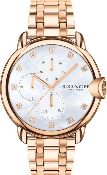 萬年鐘錶 - COACH錶  玫瑰金晶鑽三眼貝殼面女錶  14503682  錶徑38MM