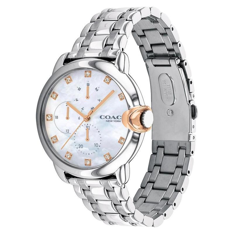 萬年鐘錶 - COACH錶  晶鑽三眼貝殼面女錶  14503680  錶徑38MM
