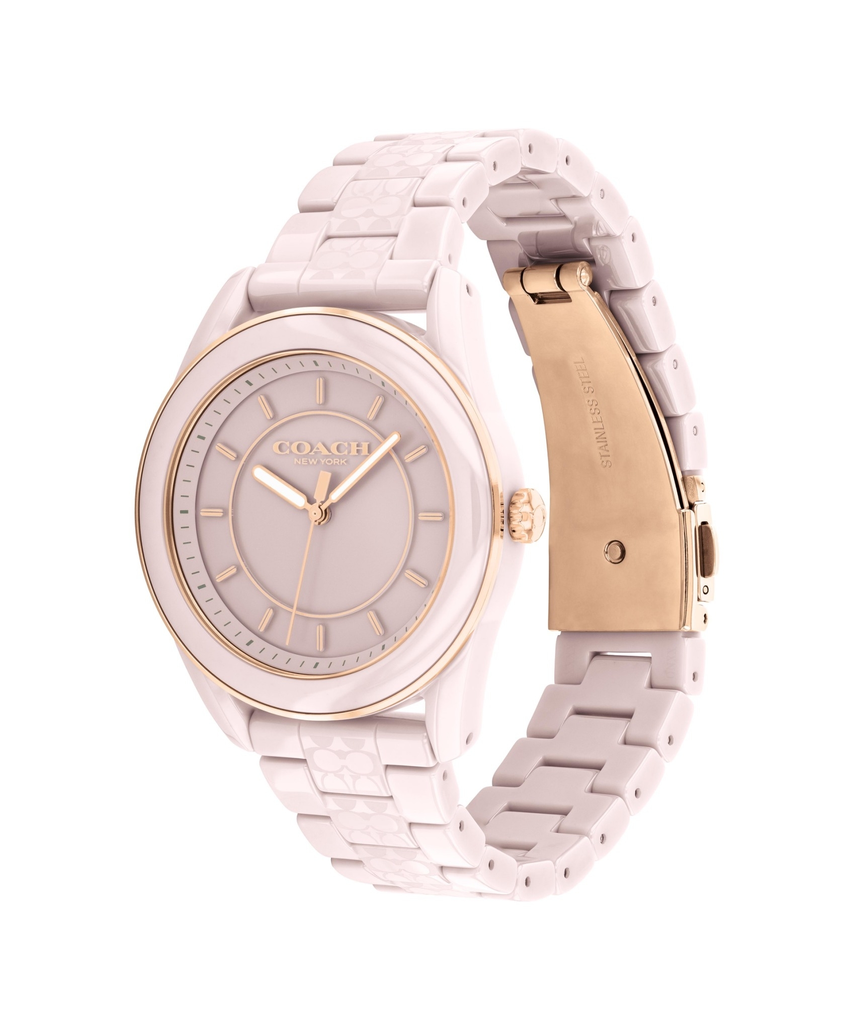 萬年鐘錶 - COACH錶  質感粉色LOGO陶瓷氣質女錶  14503772  錶徑38MM