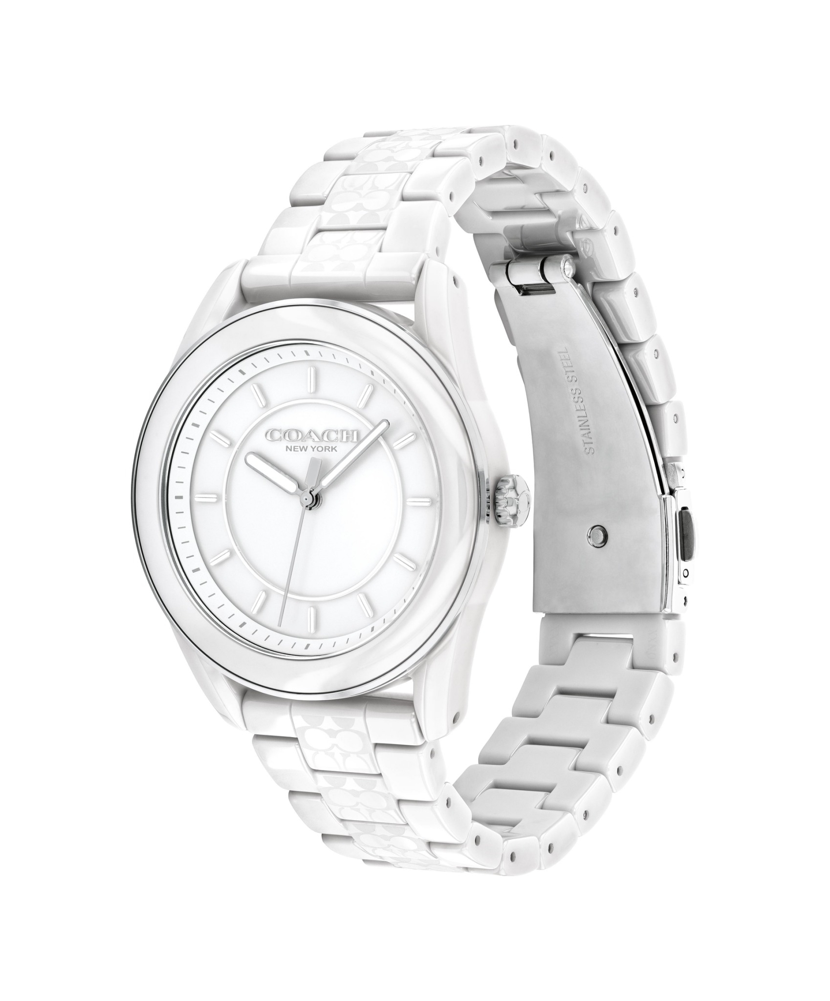 萬年鐘錶 - COACH錶  白色LOGO陶瓷氣質女錶  14503771  錶徑38MM