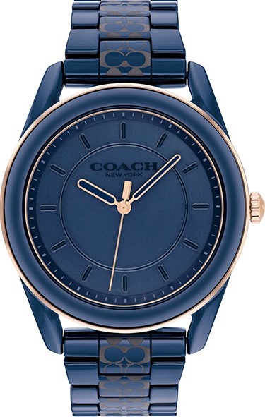 萬年鐘錶 - COACH錶  質感藍色LOGO陶瓷氣質女錶  14503773  錶徑38MM