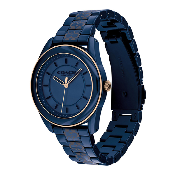 萬年鐘錶 - COACH錶  質感藍色LOGO陶瓷氣質女錶  14503773  錶徑38MM