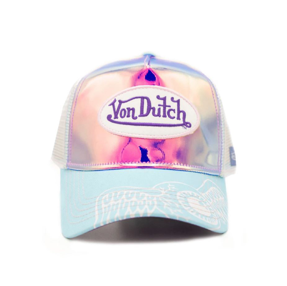 【 VON DUTCH | 亮面塗鴉帽 - 淺藍 TRUCKERS CAP 】