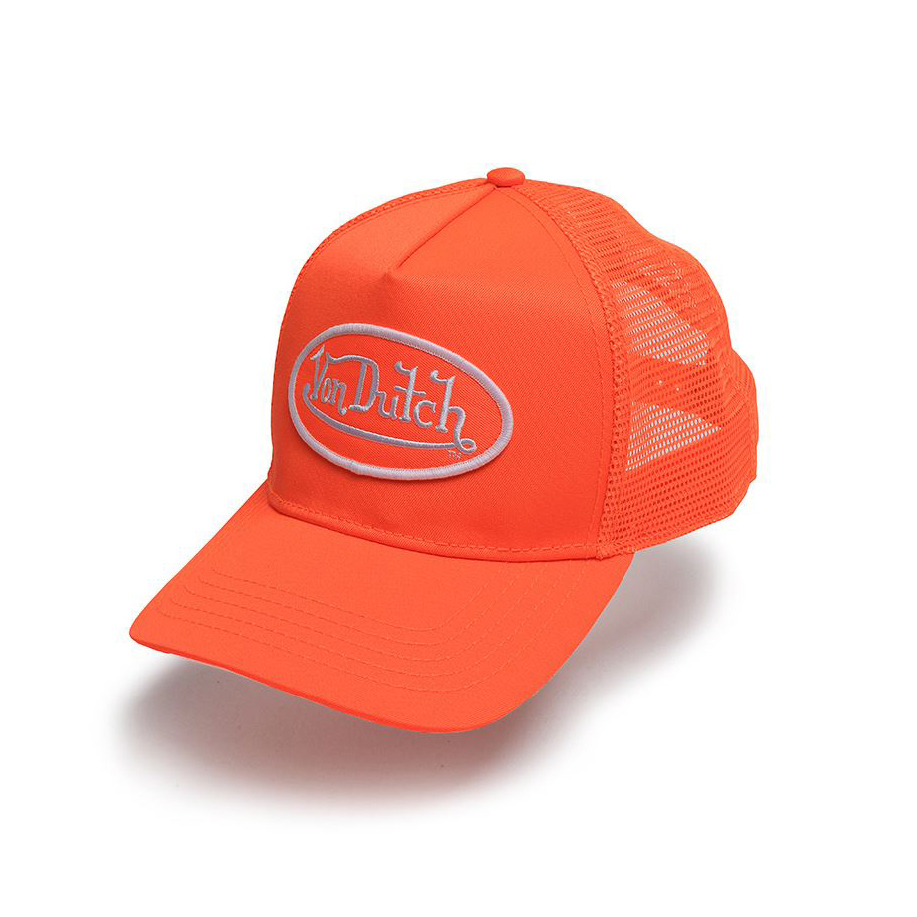 【 VON DUTCH | 白字 LOGO - 橙色 TRUCKERS CAP 】