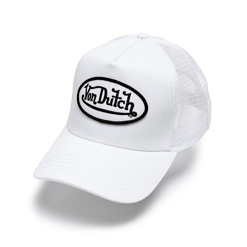 【 VON DUTCH | 黑字 LOGO - 白 TRUCKERS CAP 】
