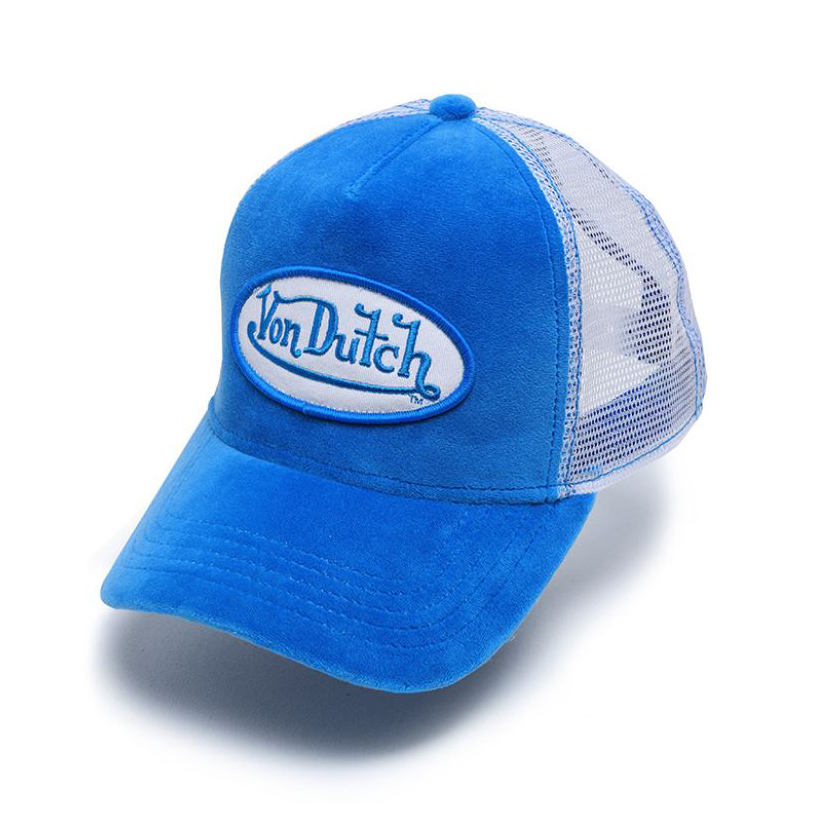 【 VON DUTCH | LOGO 絲絨 - 湖水藍 TRUCKERS CAP 】