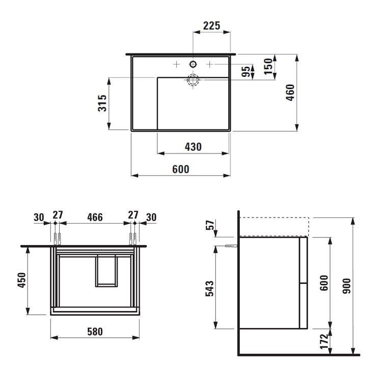 Laufen "Kartell by LAUFEN" 8.1033.5.000.111.1 + 8.9988.2.000.000.1 + 4.0756.8.033.640.1 Washbasin *SaphirKeramik* with Vanity Unit