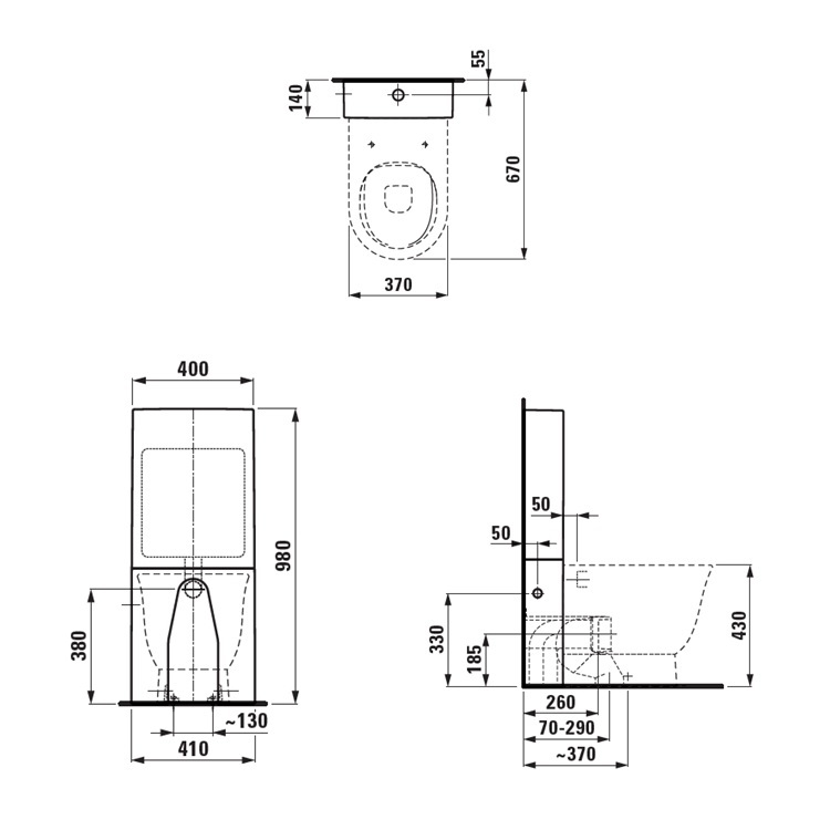 Laufen "The New Classic" 8.2966.3.000.883.1 + 8.2385.1.000.000.1 + 8.9185.1.000.000.1 Floorstanding Cistern & toilet bowl w/ Soft Closing Cover