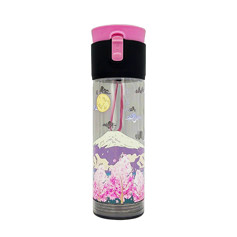 PO: 丹麥雙層泡茶防摔隨手杯(粉)-櫻花富士山