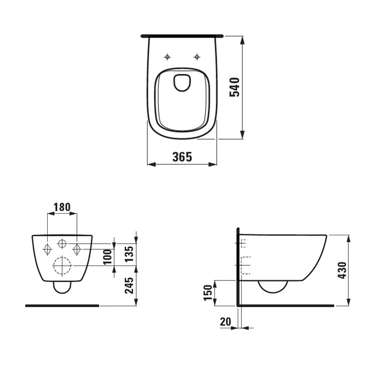 Laufen "Palomba" 8.2080.2.400.000.1 + 8.9180.2.000.000.1 Rimless Wallhung Toilet (LCC) w/ Soft Closing Cover