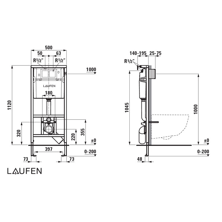 Laufen "LIS" 8.9466.0.000.000.1 Installation system LIS CW1 with cistern for wall-hung WC dual flush 6/3L (adjustable to 4.5/3L)