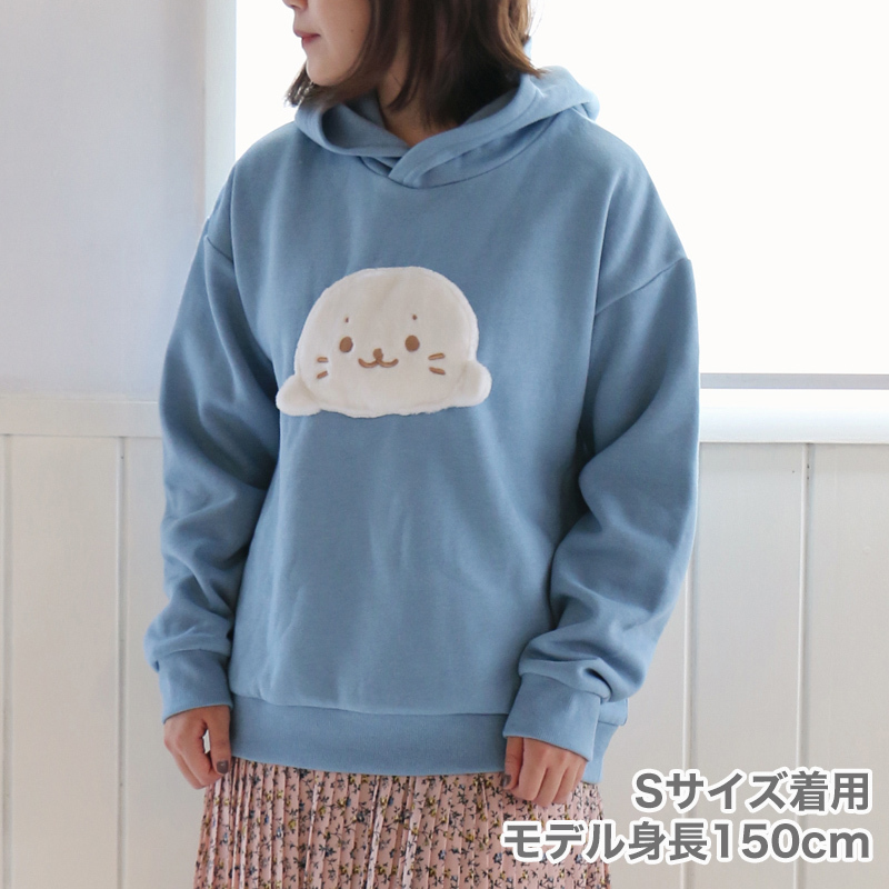 Sirotan 連帽長袖T-立體大臉 藍 S XL M L