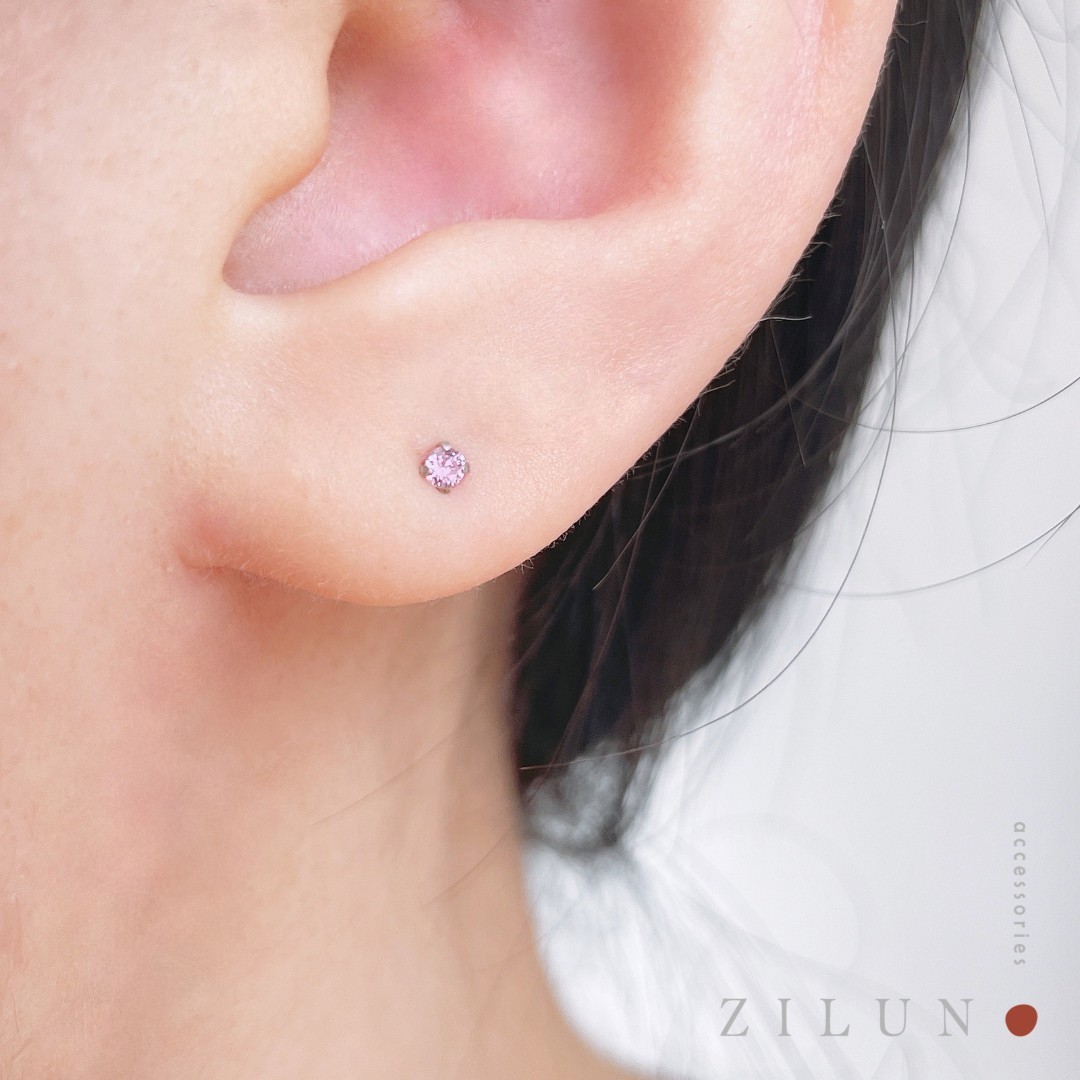 |簡約|玫瑰嫩粉 • 微鑲鋯石 • 耳針耳夾 • 純銀耳飾